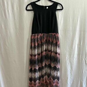 Boho Black & Pink Abstract High low Dress | Sleeveless Pleated Skirt Size M